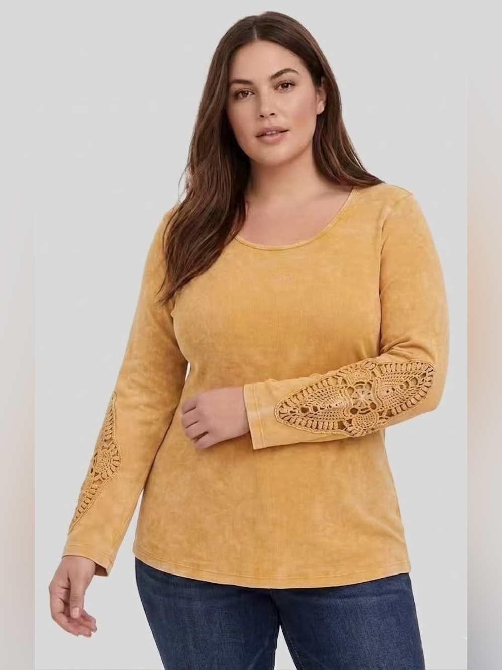 Torrid Yellow Mineral Wash Top With Crotchet Sleeves Size 2X